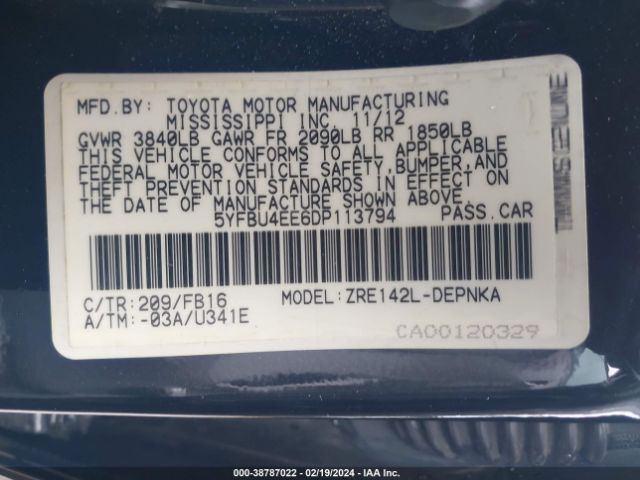 Photo 8 VIN: 5YFBU4EE6DP113794 - TOYOTA COROLLA 