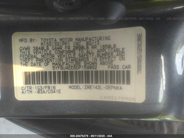 Photo 8 VIN: 5YFBU4EE6DP159092 - TOYOTA COROLLA 