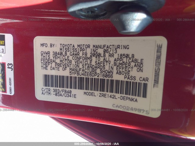 Photo 8 VIN: 5YFBU4EE6DP216066 - TOYOTA COROLLA 