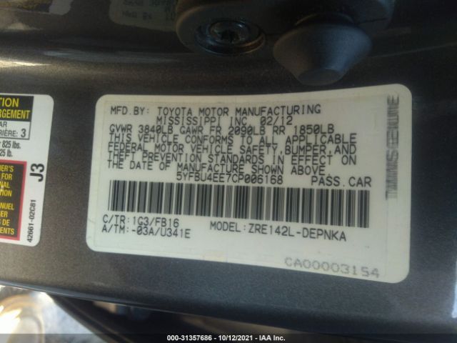 Photo 8 VIN: 5YFBU4EE7CP006168 - TOYOTA COROLLA 