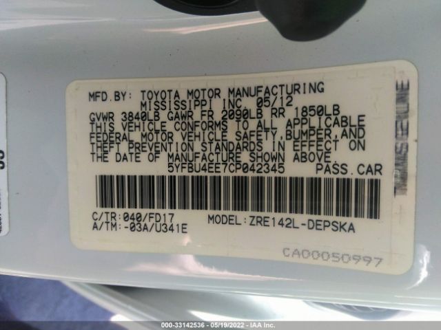 Photo 8 VIN: 5YFBU4EE7CP042345 - TOYOTA COROLLA 