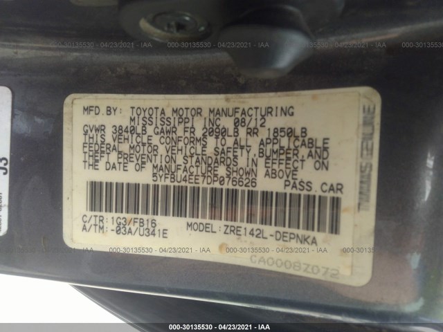 Photo 8 VIN: 5YFBU4EE7DP076626 - TOYOTA COROLLA 