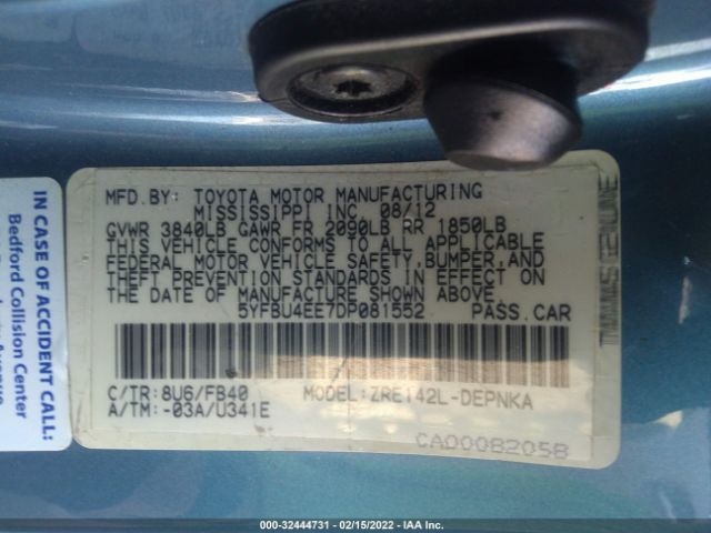 Photo 8 VIN: 5YFBU4EE7DP081552 - TOYOTA COROLLA 