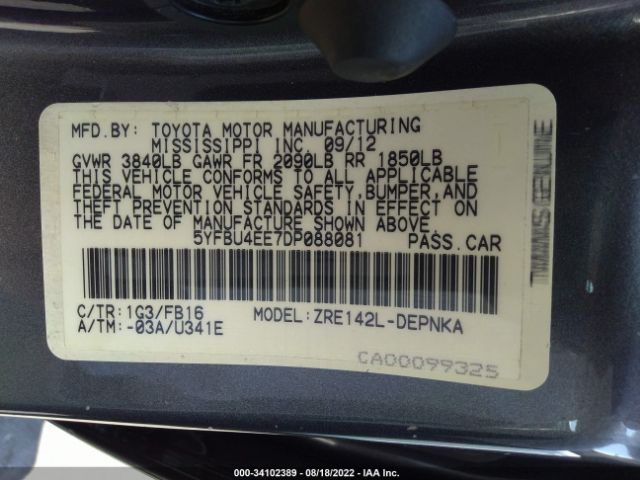 Photo 8 VIN: 5YFBU4EE7DP088081 - TOYOTA COROLLA 