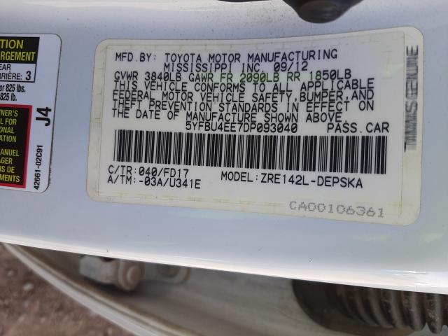 Photo 9 VIN: 5YFBU4EE7DP093040 - TOYOTA COROLLA BA 