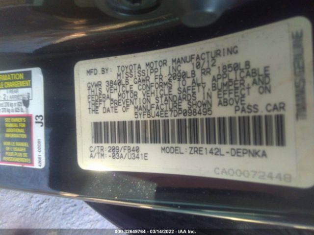 Photo 8 VIN: 5YFBU4EE7DP098495 - TOYOTA COROLLA 