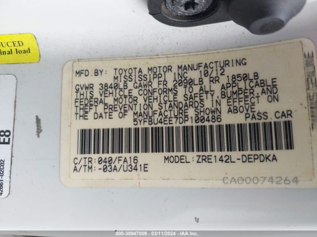 Photo 8 VIN: 5YFBU4EE7DP100486 - TOYOTA COROLLA 