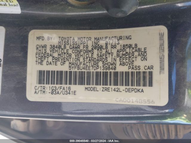 Photo 8 VIN: 5YFBU4EE7DP139840 - TOYOTA COROLLA 