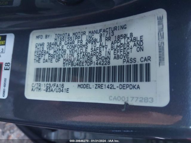 Photo 8 VIN: 5YFBU4EE7DP144228 - TOYOTA COROLLA 