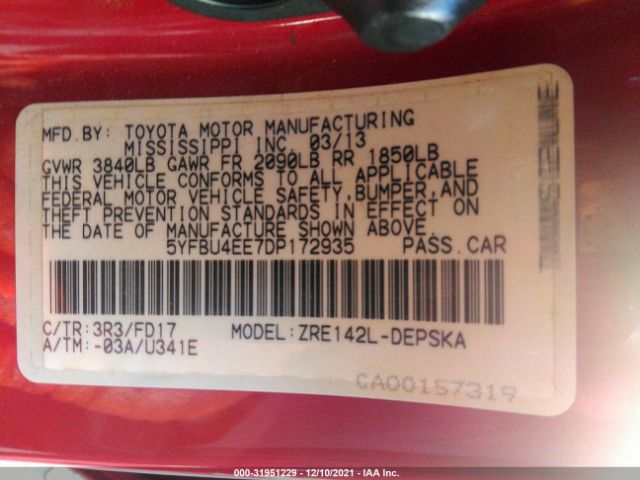 Photo 8 VIN: 5YFBU4EE7DP172935 - TOYOTA COROLLA 