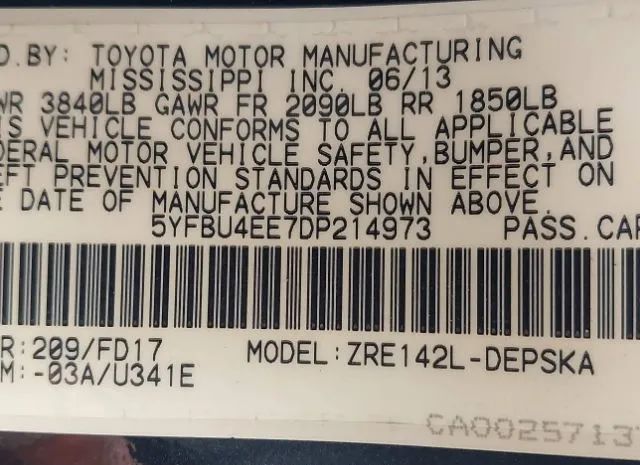 Photo 8 VIN: 5YFBU4EE7DP214973 - TOYOTA COROLLA 