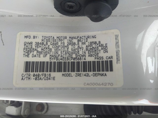 Photo 8 VIN: 5YFBU4EE8CP058814 - TOYOTA COROLLA 