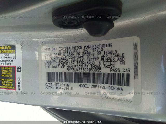 Photo 8 VIN: 5YFBU4EE8CP063995 - TOYOTA COROLLA 