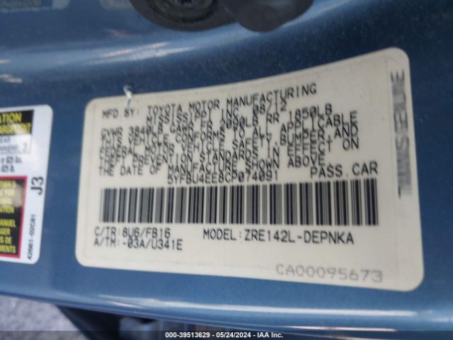 Photo 8 VIN: 5YFBU4EE8CP074091 - TOYOTA COROLLA 