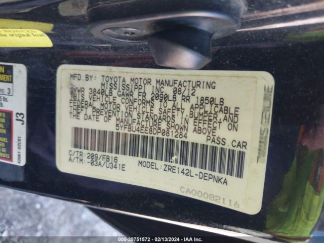 Photo 8 VIN: 5YFBU4EE8DP081284 - TOYOTA COROLLA 