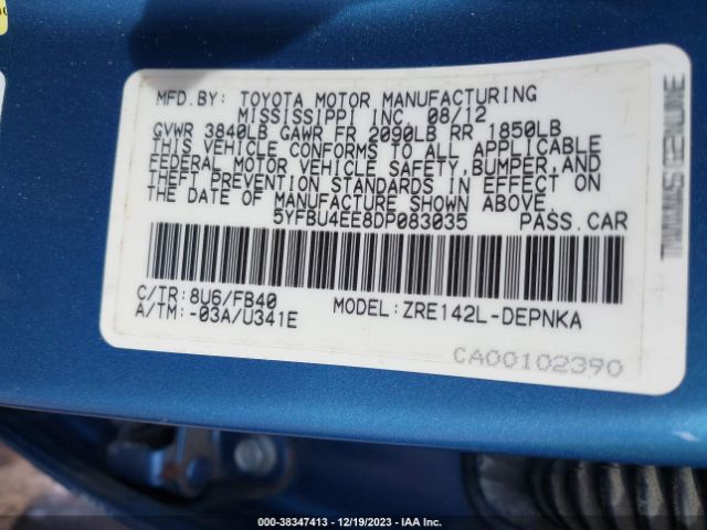 Photo 8 VIN: 5YFBU4EE8DP083035 - TOYOTA COROLLA 