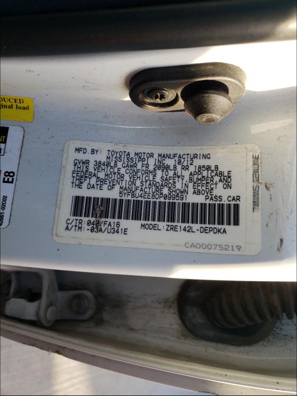 Photo 9 VIN: 5YFBU4EE8DP099591 - TOYOTA COROLLA BA 