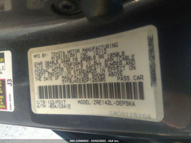 Photo 8 VIN: 5YFBU4EE8DP126305 - TOYOTA COROLLA 