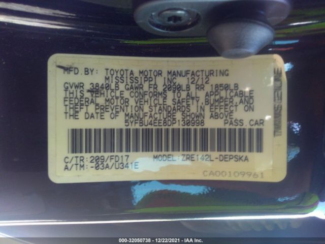 Photo 8 VIN: 5YFBU4EE8DP130998 - TOYOTA COROLLA 