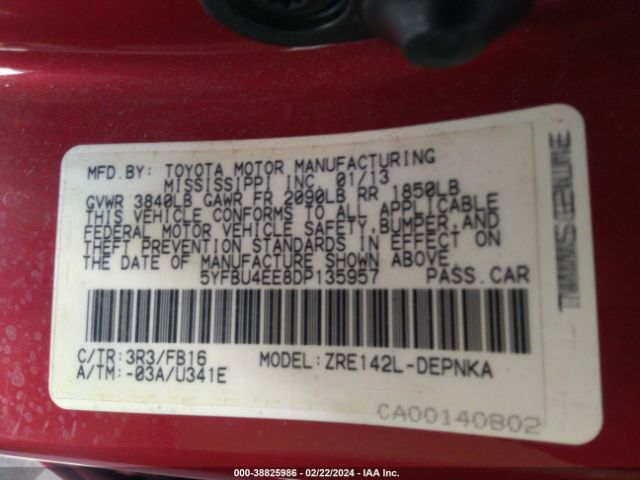 Photo 8 VIN: 5YFBU4EE8DP135957 - TOYOTA COROLLA 