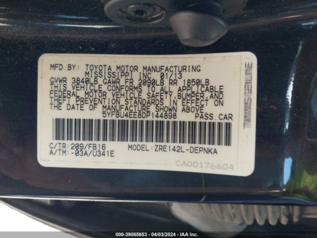 Photo 8 VIN: 5YFBU4EE8DP144898 - TOYOTA COROLLA 