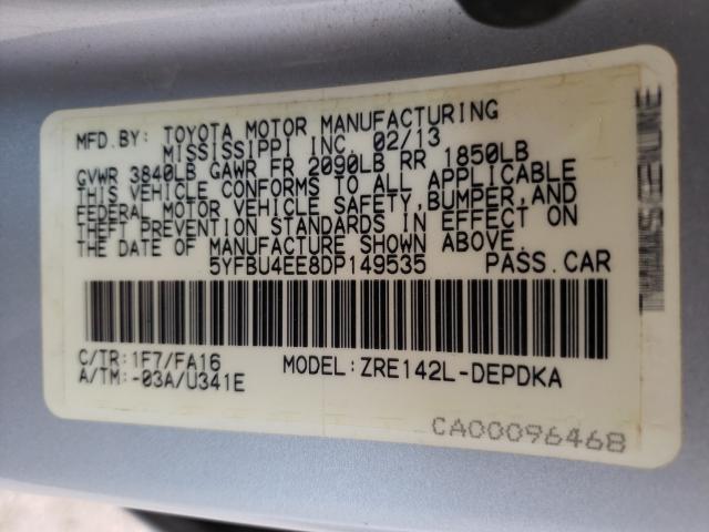 Photo 9 VIN: 5YFBU4EE8DP149535 - TOYOTA COROLLA BA 