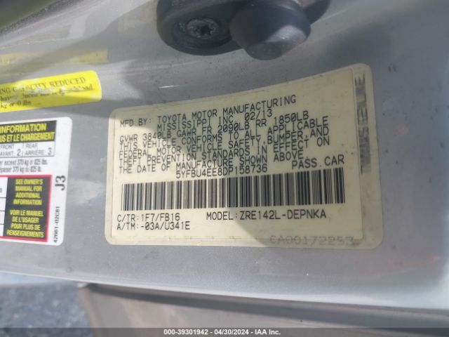 Photo 8 VIN: 5YFBU4EE8DP158736 - TOYOTA COROLLA 