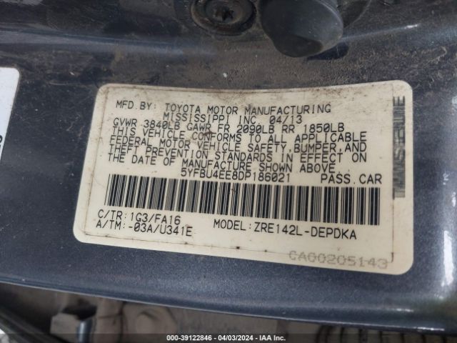 Photo 8 VIN: 5YFBU4EE8DP186021 - TOYOTA COROLLA 