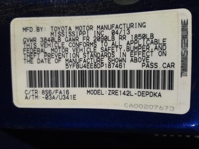 Photo 9 VIN: 5YFBU4EE8DP187461 - TOYOTA COROLLA BA 