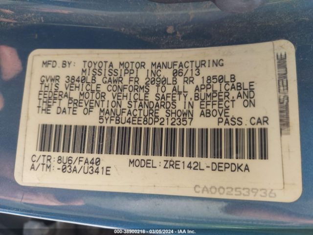 Photo 8 VIN: 5YFBU4EE8DP212357 - TOYOTA COROLLA 