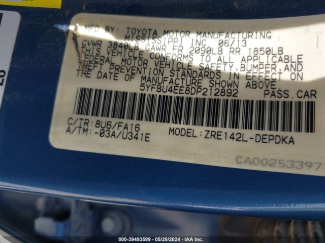 Photo 8 VIN: 5YFBU4EE8DP212892 - TOYOTA COROLLA 