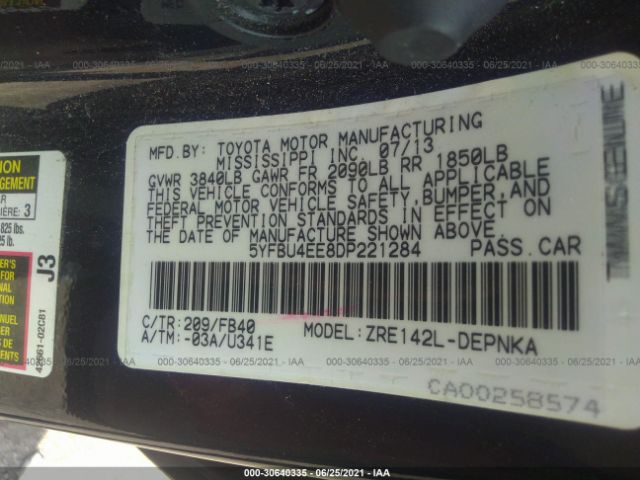 Photo 8 VIN: 5YFBU4EE8DP221284 - TOYOTA COROLLA 