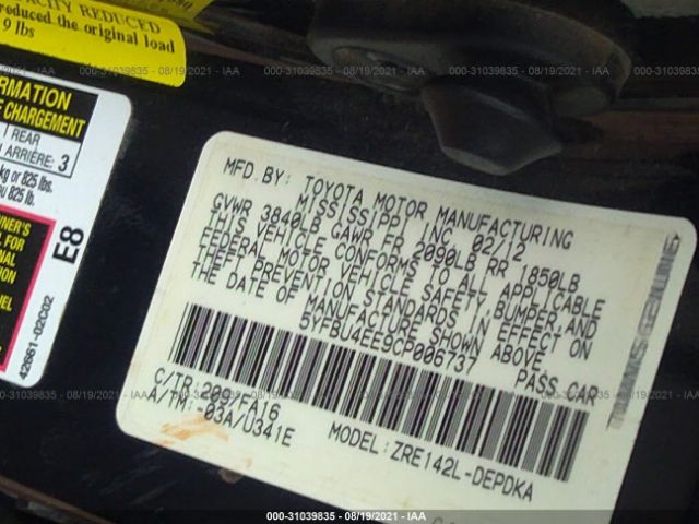 Photo 8 VIN: 5YFBU4EE9CP006737 - TOYOTA COROLLA 