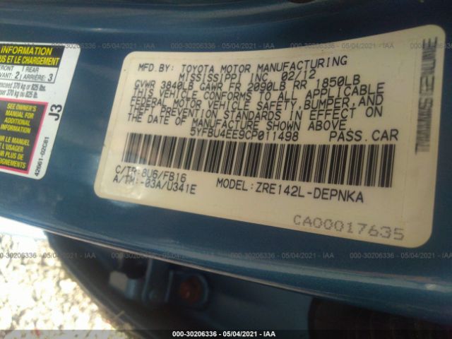 Photo 8 VIN: 5YFBU4EE9CP011498 - TOYOTA COROLLA 