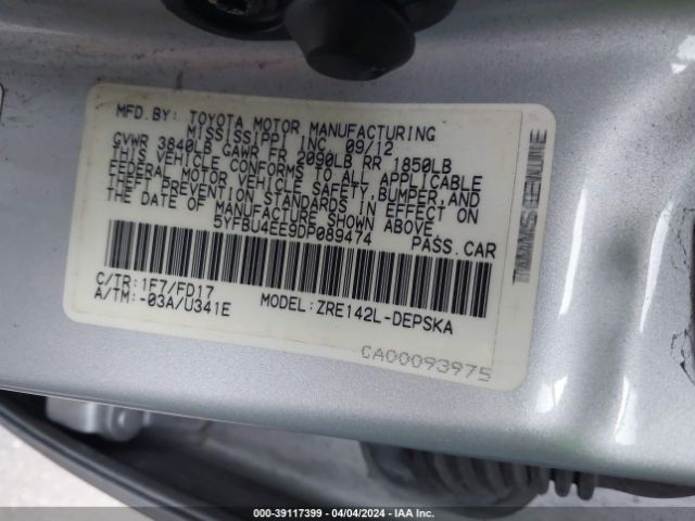 Photo 8 VIN: 5YFBU4EE9DP089474 - TOYOTA COROLLA 