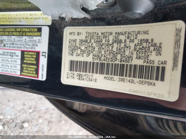 Photo 8 VIN: 5YFBU4EE9DP104667 - TOYOTA COROLLA 