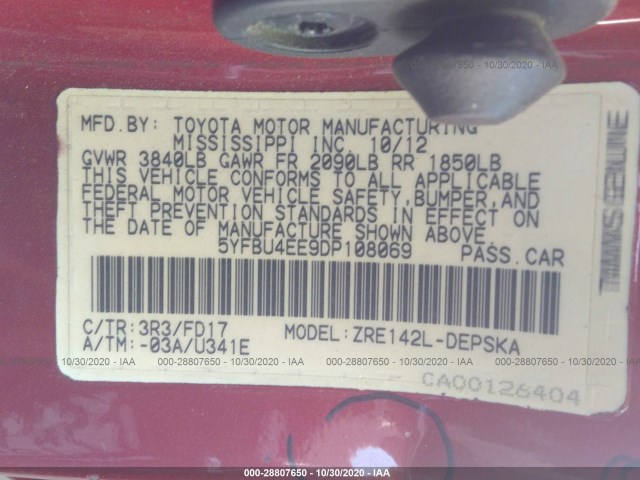 Photo 8 VIN: 5YFBU4EE9DP108069 - TOYOTA COROLLA 