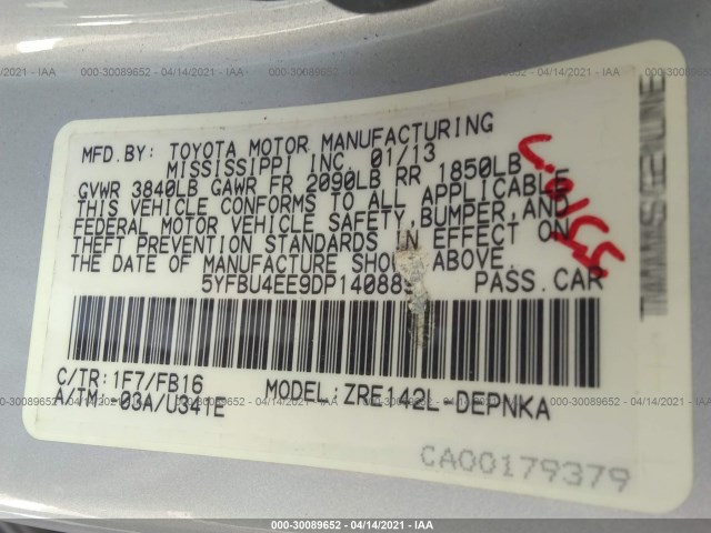 Photo 8 VIN: 5YFBU4EE9DP140889 - TOYOTA COROLLA 