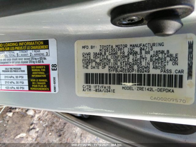 Photo 8 VIN: 5YFBU4EE9DP189249 - TOYOTA COROLLA 