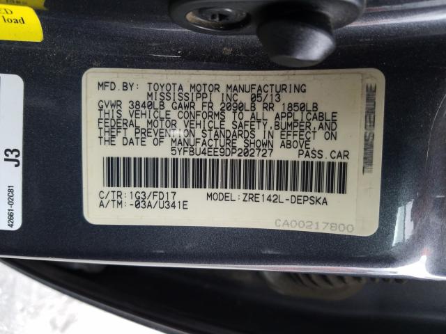 Photo 9 VIN: 5YFBU4EE9DP202727 - TOYOTA COROLLA BA 