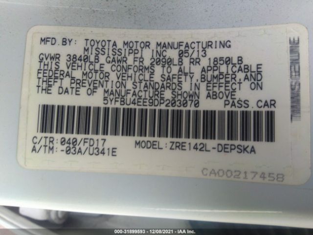 Photo 8 VIN: 5YFBU4EE9DP203070 - TOYOTA COROLLA 