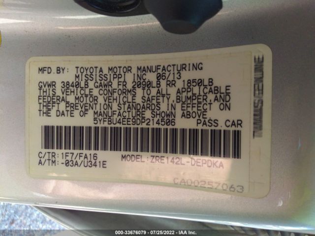 Photo 8 VIN: 5YFBU4EE9DP214506 - TOYOTA COROLLA 