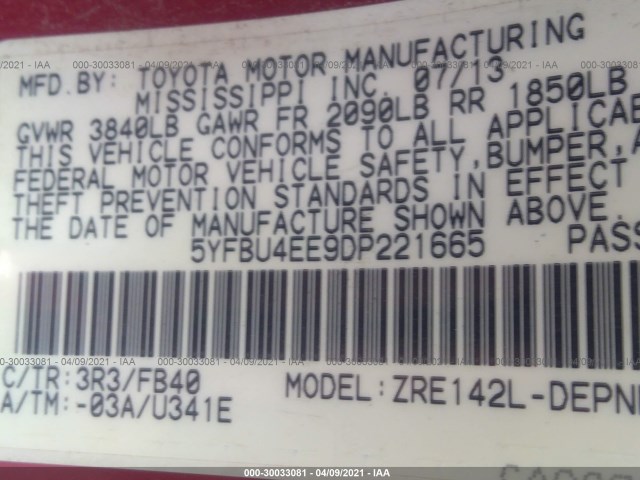 Photo 8 VIN: 5YFBU4EE9DP221665 - TOYOTA COROLLA 