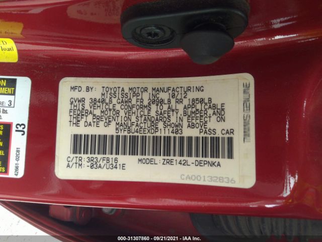 Photo 8 VIN: 5YFBU4EEXDP111403 - TOYOTA COROLLA 