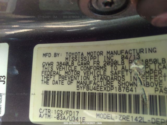 Photo 8 VIN: 5YFBU4EEXDP187641 - TOYOTA COROLLA 