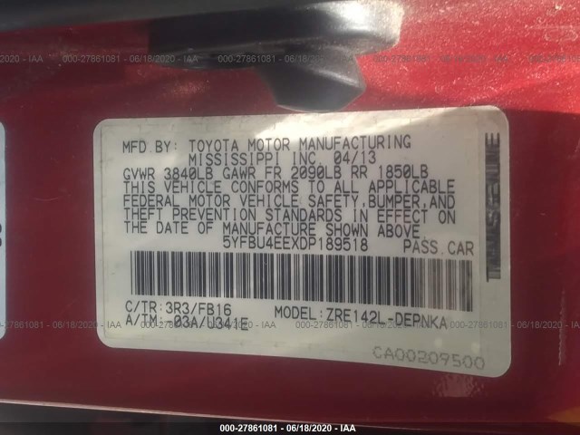 Photo 8 VIN: 5YFBU4EEXDP189518 - TOYOTA COROLLA 