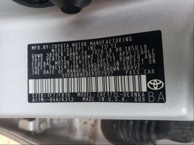 Photo 9 VIN: 5YFBURHE0EP057927 - TOYOTA COROLLA L 