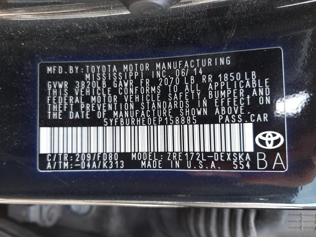 Photo 9 VIN: 5YFBURHE0EP158885 - TOYOTA COROLLA L 