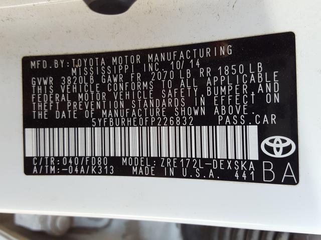 Photo 9 VIN: 5YFBURHE0FP226832 - TOYOTA COROLLA L 