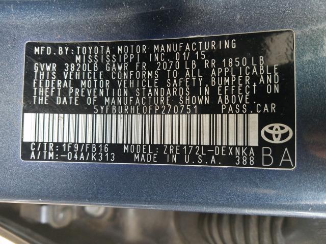 Photo 9 VIN: 5YFBURHE0FP270751 - TOYOTA COROLLA L 